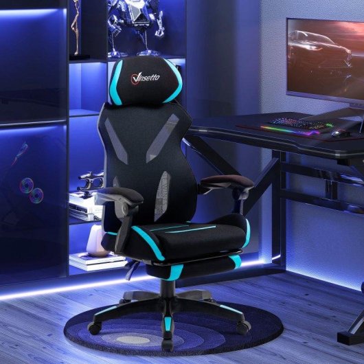 Sedia da Gaming Aosom con Supporto Lombare Tessuto Nero Blu