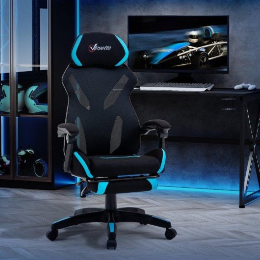 Sedia da Gaming Aosom con Supporto Lombare Tessuto Nero Blu
