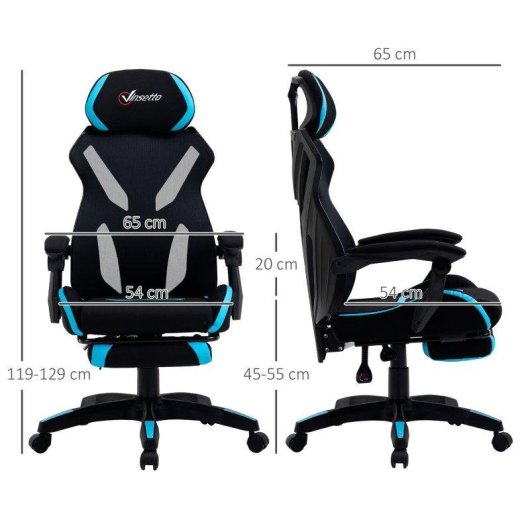 Sedia da Gaming Aosom con Supporto Lombare Tessuto Nero Blu