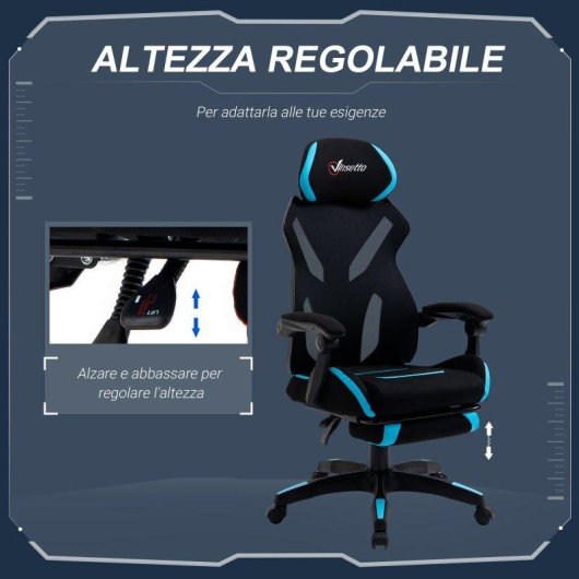 Sedia da Gaming Aosom con Supporto Lombare Tessuto Nero Blu
