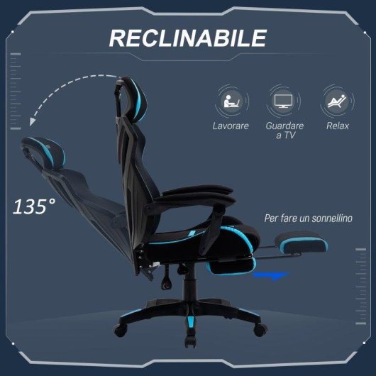 Sedia da Gaming Aosom con Supporto Lombare Tessuto Nero Blu