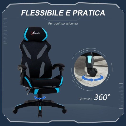 Sedia da Gaming Aosom con Supporto Lombare Tessuto Nero Blu