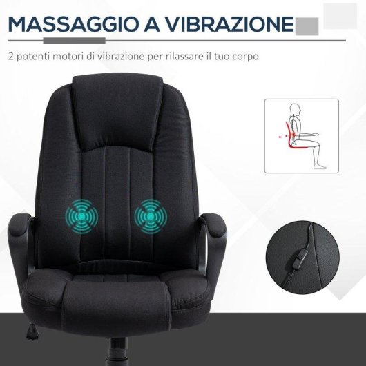 Poltrona da ufficio Aosom massaggiante regolabile nera 60x74x106-116cm