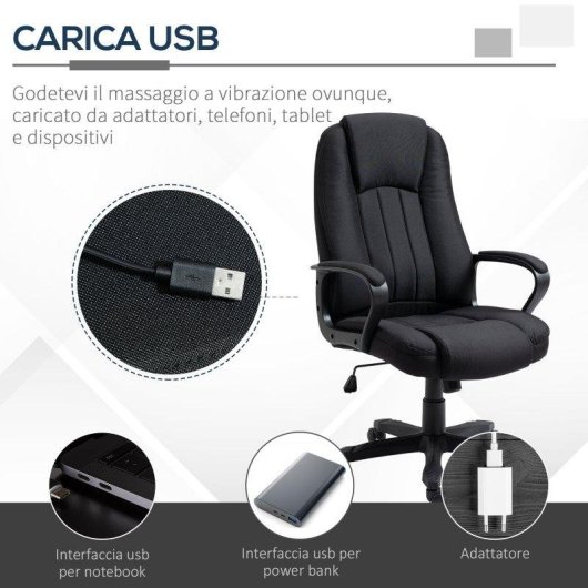 Poltrona da ufficio Aosom massaggiante regolabile nera 60x74x106-116cm