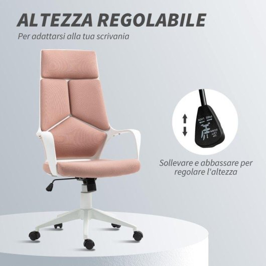 Sedia da Ufficio Aosom Rosa Seduta girevole Altezza regolabile
