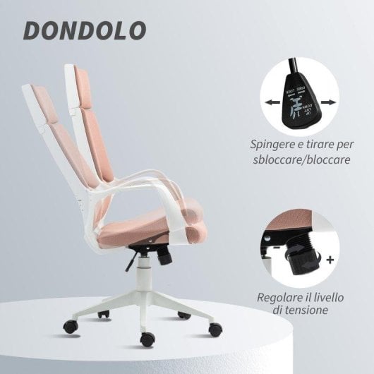 Sedia da Ufficio Aosom Rosa Seduta girevole Altezza regolabile