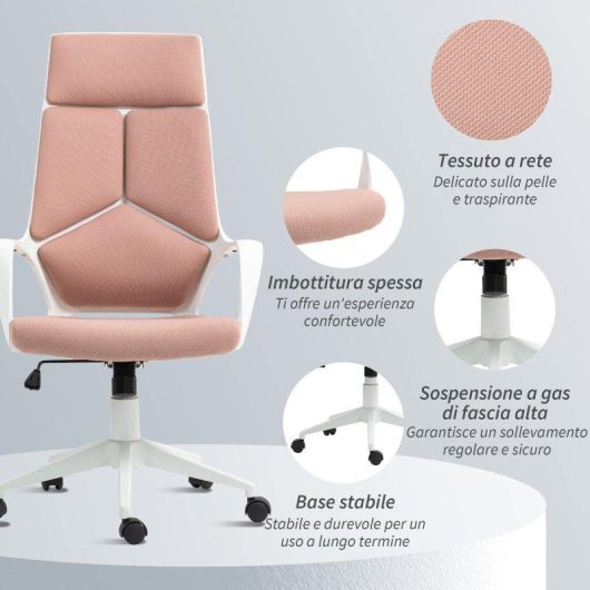 Sedia da Ufficio Aosom Rosa Seduta girevole Altezza regolabile