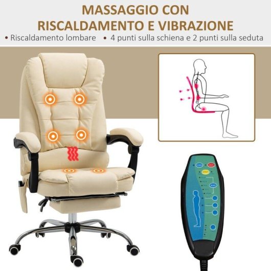 Sedia Da Ufficio Ergonomica Massaggiante Sei Punti Cream Aosom