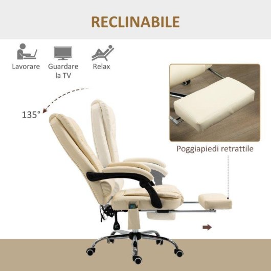 Sedia Da Ufficio Ergonomica Massaggiante Sei Punti Cream Aosom