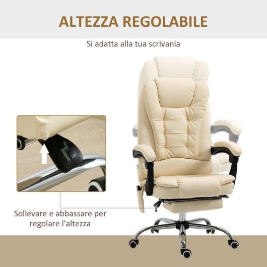 Sedia Da Ufficio Ergonomica Massaggiante Sei Punti Cream Aosom
