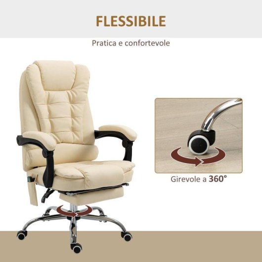 Sedia Da Ufficio Ergonomica Massaggiante Sei Punti Cream Aosom