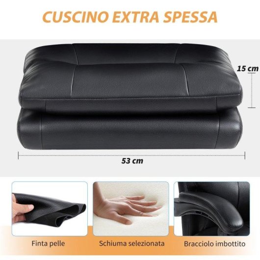 Sedia da scrivania Aosom regolabile reclinabile fino a 135° pelle PU nera