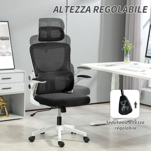 Sedia Da Ufficio Aosom Regolabile Reclinabile Poggiatesta 60x59x114-122 Nero