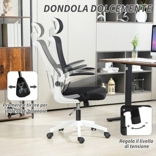 Sedia Da Ufficio Aosom Regolabile Reclinabile Poggiatesta 60x59x114-122 Nero