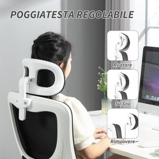 Sedia Da Ufficio Aosom Regolabile Reclinabile Poggiatesta 60x59x114-122 Nero
