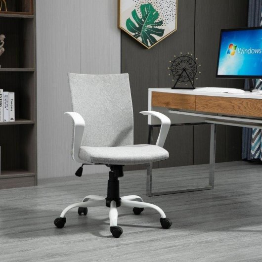 Sedia Ufficio Ergonomica Aosom Altezza Regolabile Grigio Chiaro