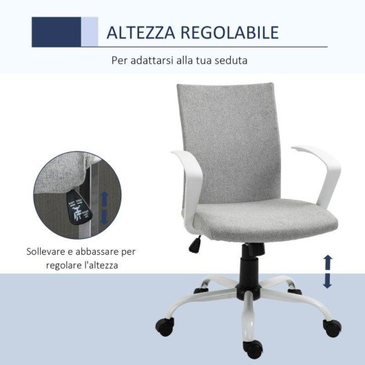 Sedia Ufficio Ergonomica Aosom Altezza Regolabile Grigio Chiaro