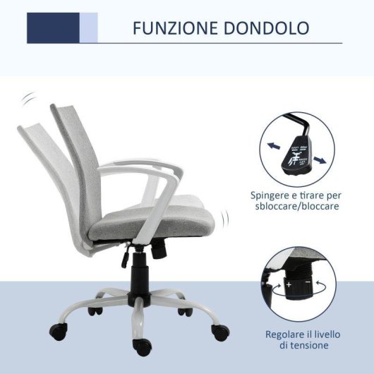 Sedia Ufficio Ergonomica Aosom Altezza Regolabile Grigio Chiaro