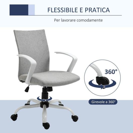Sedia Ufficio Ergonomica Aosom Altezza Regolabile Grigio Chiaro