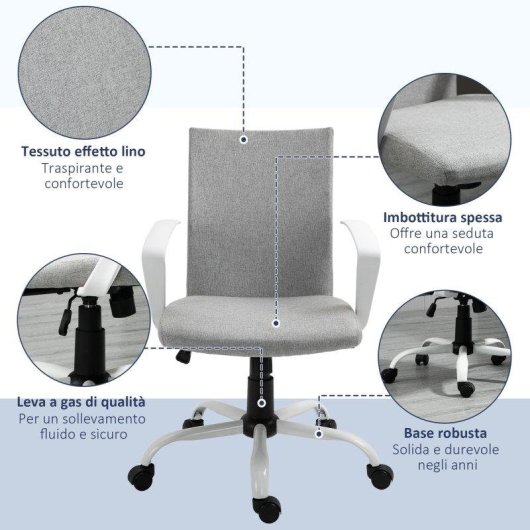 Sedia Ufficio Ergonomica Aosom Altezza Regolabile Grigio Chiaro