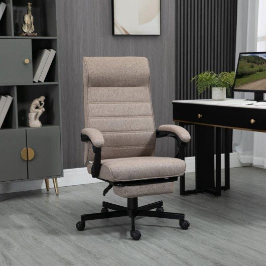 Sedia da Ufficio Aosom Altezza Regolabile Poggiapiedi Imbottita 68x67x109-119 cm Marrone