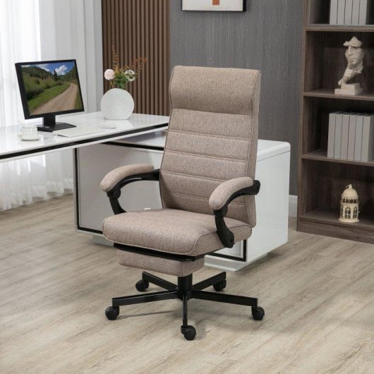 Sedia da Ufficio Aosom Altezza Regolabile Poggiapiedi Imbottita 68x67x109-119 cm Marrone