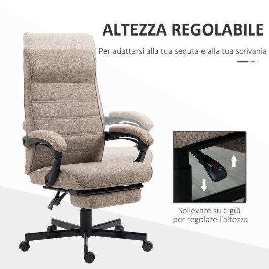 Sedia da Ufficio Aosom Altezza Regolabile Poggiapiedi Imbottita 68x67x109-119 cm Marrone