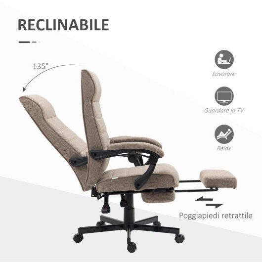 Sedia da Ufficio Aosom Altezza Regolabile Poggiapiedi Imbottita 68x67x109-119 cm Marrone