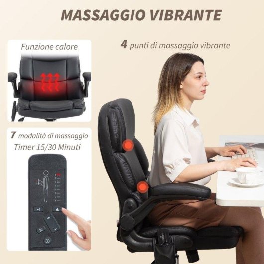 Poltrona da Ufficio Massaggiante Aosom 4 Punti Riscaldamento Braccioli