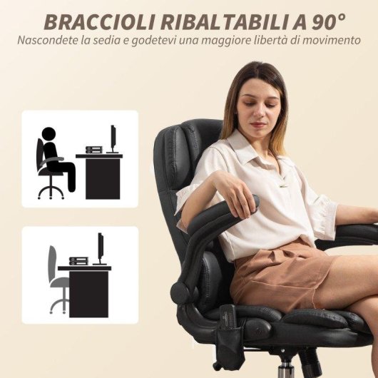 Poltrona da Ufficio Massaggiante Aosom 4 Punti Riscaldamento Braccioli