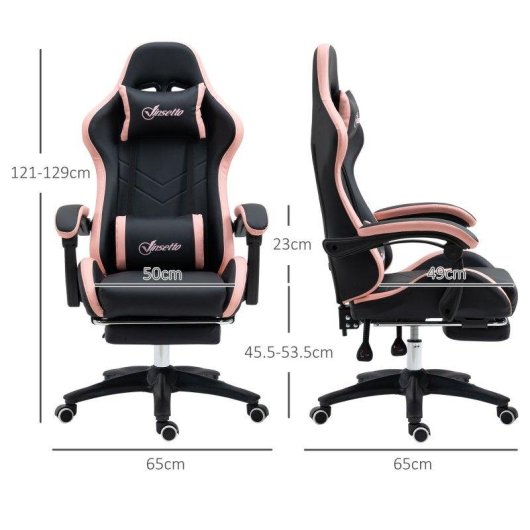 Sedia da gaming Aosom altezza regolabile poggiatesta 65x65x121-129 cm