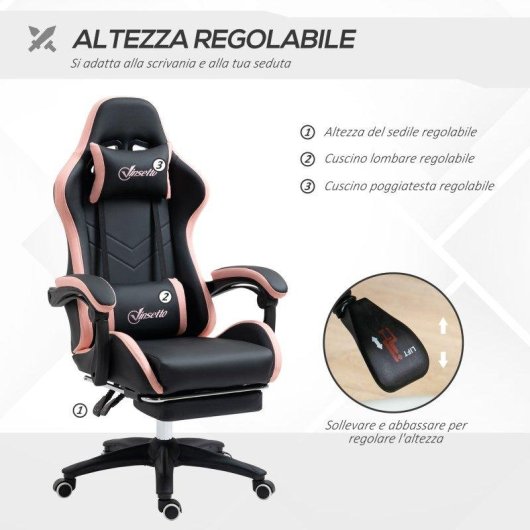 Sedia da gaming Aosom altezza regolabile poggiatesta 65x65x121-129 cm