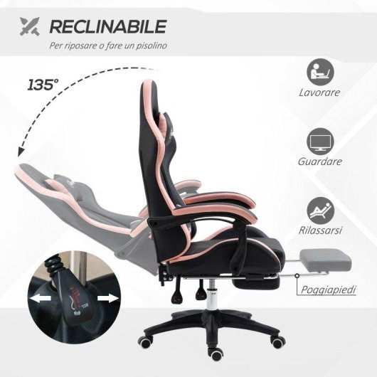 Sedia da gaming Aosom altezza regolabile poggiatesta 65x65x121-129 cm