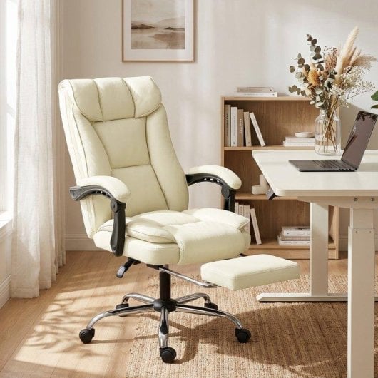 Sedia da ufficio Aosom reclinabile 155° con poggiapiedi beige