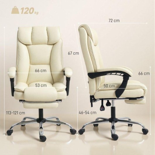 Sedia da ufficio Aosom reclinabile 155° con poggiapiedi beige