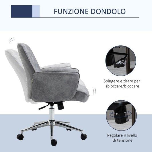 Sedia Da Ufficio Ergonomica Altezza Regolabile Rocking Aosom Grigio Chiaro