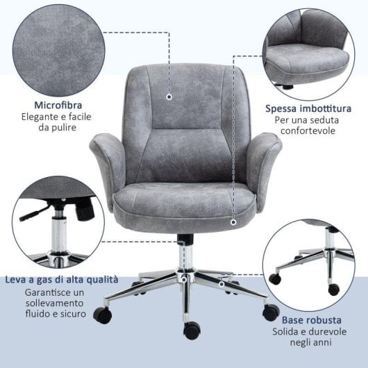 Sedia Da Ufficio Ergonomica Altezza Regolabile Rocking Aosom Grigio Chiaro