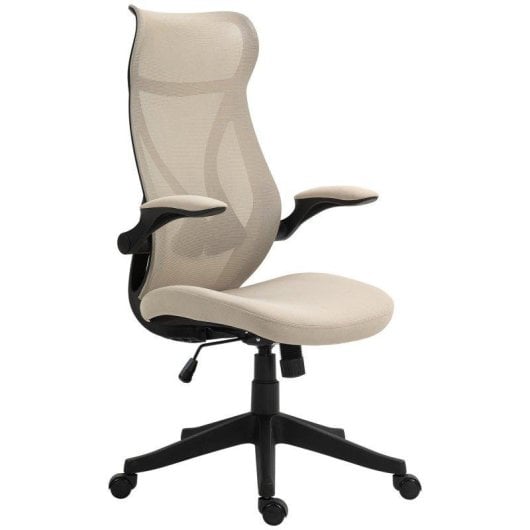 Sedia Da Ufficio Aosom Beige Braccioli Ribaltabili