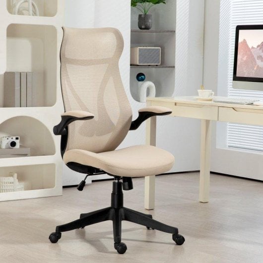 Sedia Da Ufficio Aosom Beige Braccioli Ribaltabili