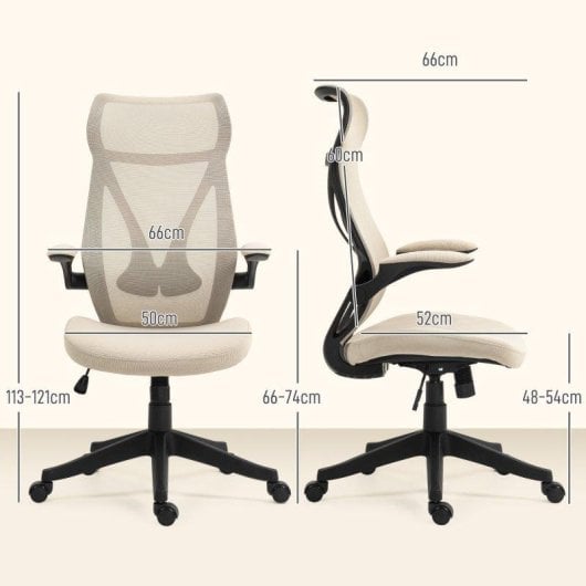 Sedia Da Ufficio Aosom Beige Braccioli Ribaltabili