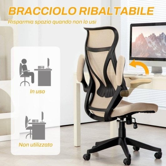Sedia Da Ufficio Aosom Beige Braccioli Ribaltabili