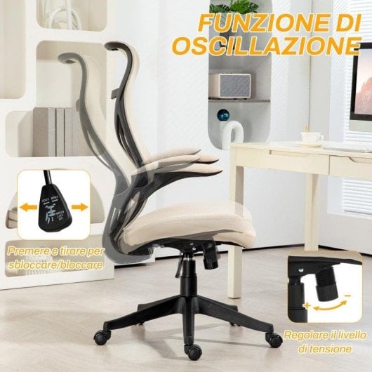 Sedia Da Ufficio Aosom Beige Braccioli Ribaltabili