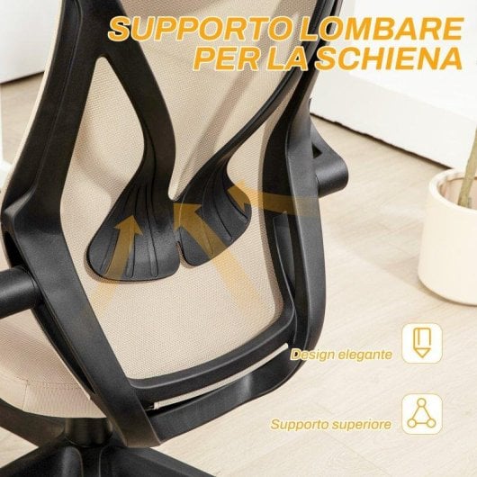 Sedia Da Ufficio Aosom Beige Braccioli Ribaltabili