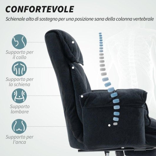 Sedia Da Ufficio Reclinabile Aosom con Poggiapiedi Nero