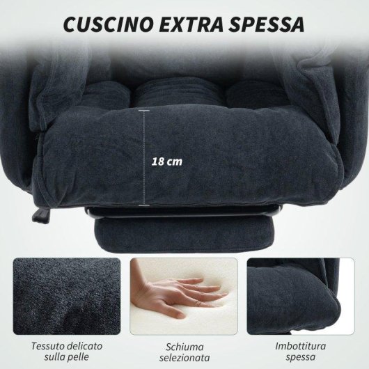 Sedia Da Ufficio Reclinabile Aosom con Poggiapiedi Nero
