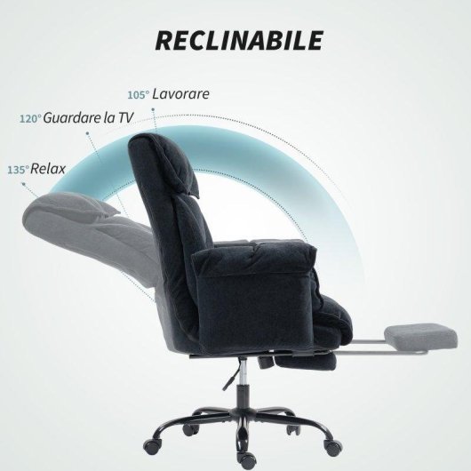 Sedia Da Ufficio Reclinabile Aosom con Poggiapiedi Nero