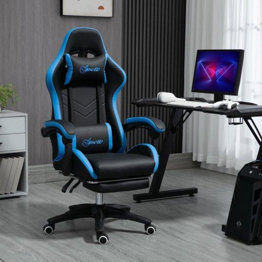 Sedia Gaming Aosom con altezza regolabile e schienale reclinabile blu nero