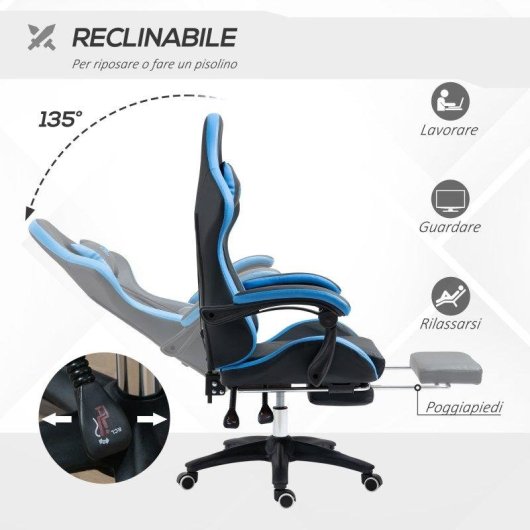 Sedia Gaming Aosom con altezza regolabile e schienale reclinabile blu nero
