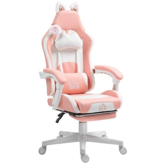 Sedia da Gaming Ergonomica Aosom Orecchie Gatto Rosa