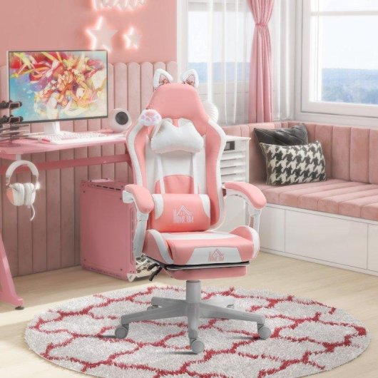 Sedia da Gaming Ergonomica Aosom Orecchie Gatto Rosa